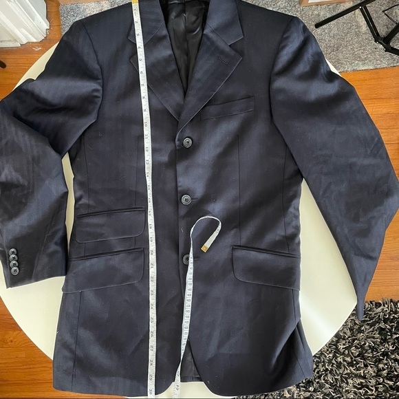 T.M. Lewin Navy Herringbone Wool Suit Navy 2 Piece 36R Waist 30 New - Picture 5 of 16